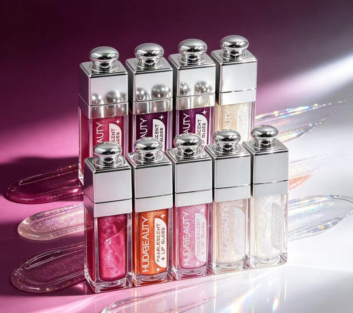 Brillo Labial Cuadrado con Tapón Plateado y Tonos Holográficos de hudabeauty（6PCS） H50328D