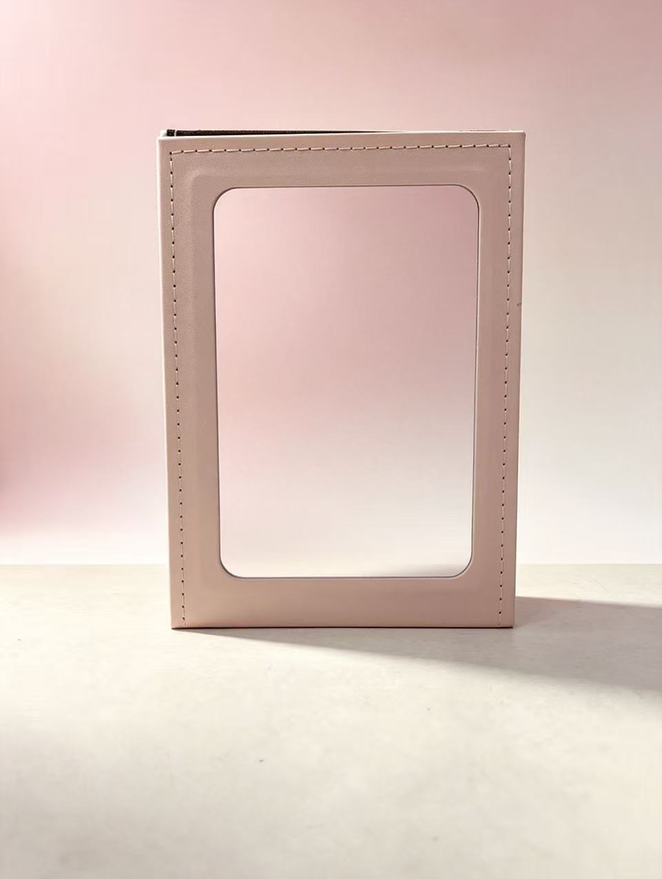 Espejo de Maquillaje Rectangular con Borde de Cuero Rosa 5101 (3PCS)