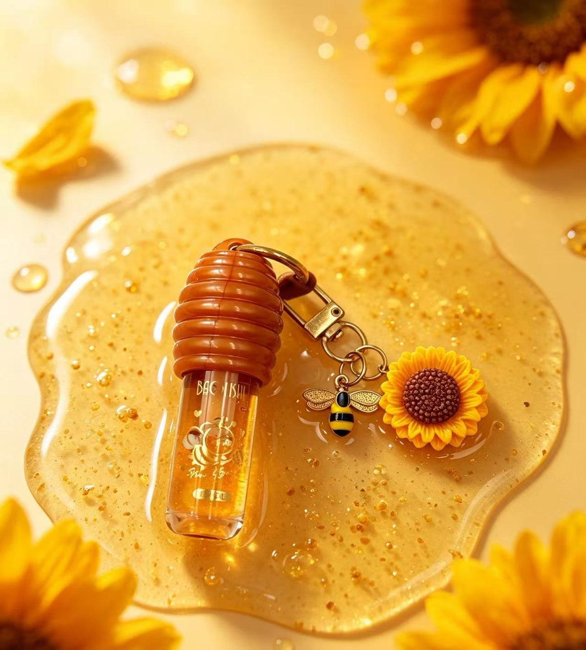 Aceite Labial con Forma de Miel, Colgante de Abeja y Girasol(6PCS)B33351