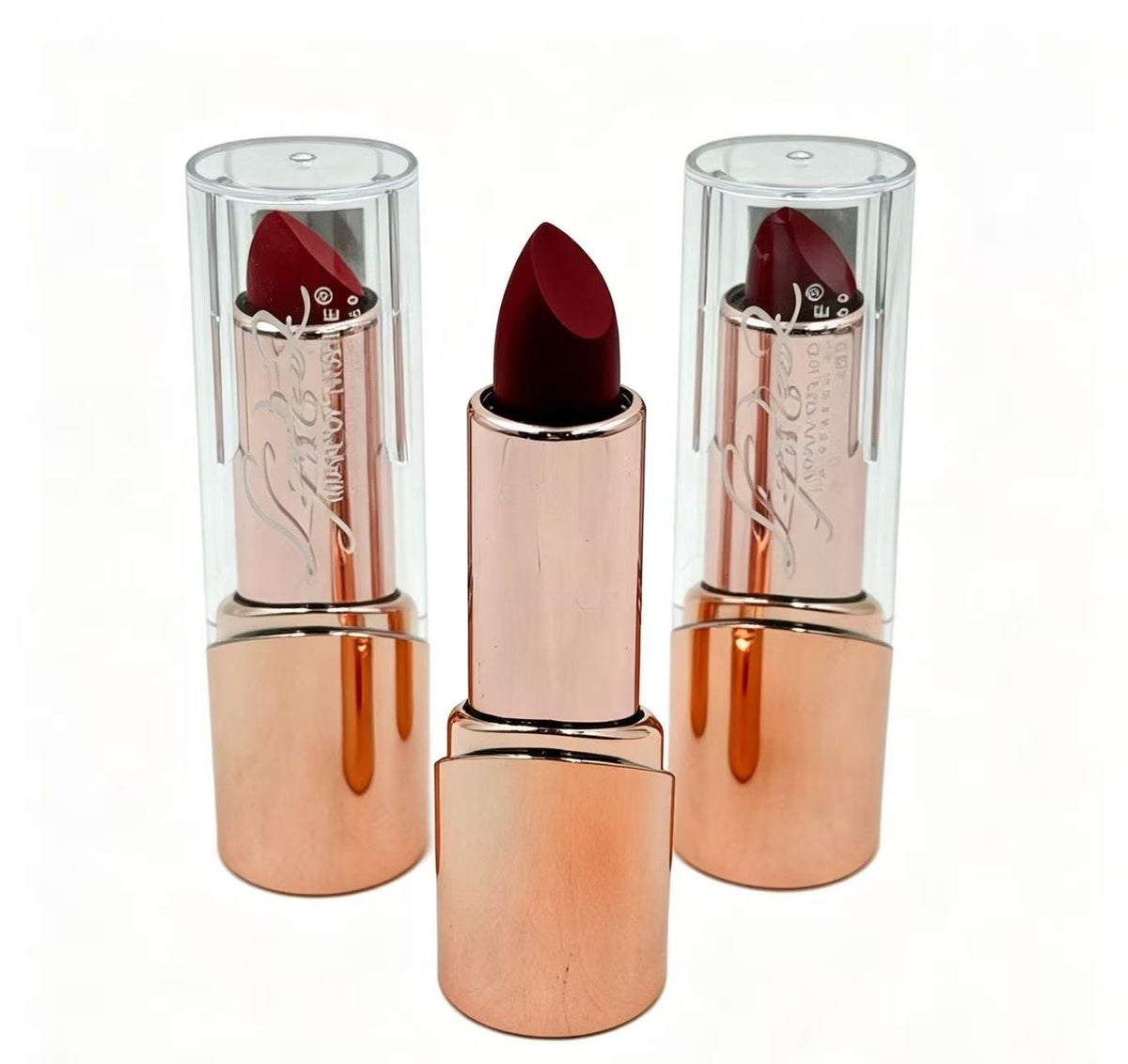 Lápiz Labial Rojo con Capa Transparente y Base Oro Rosa（6PCS）8188B