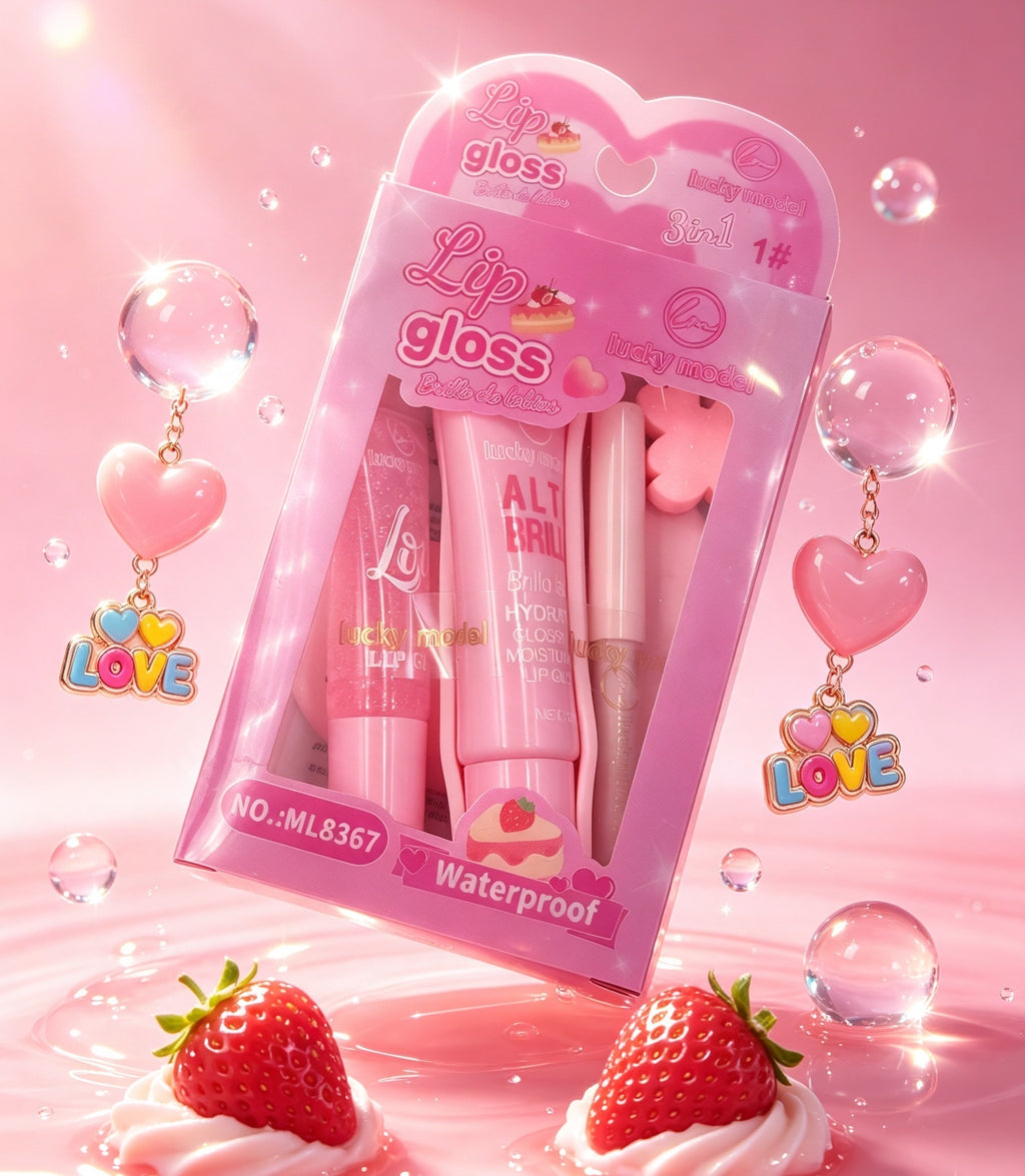 Set de Brillo Labial con Dije Amoroso Rosa(6PCS)ML-8367