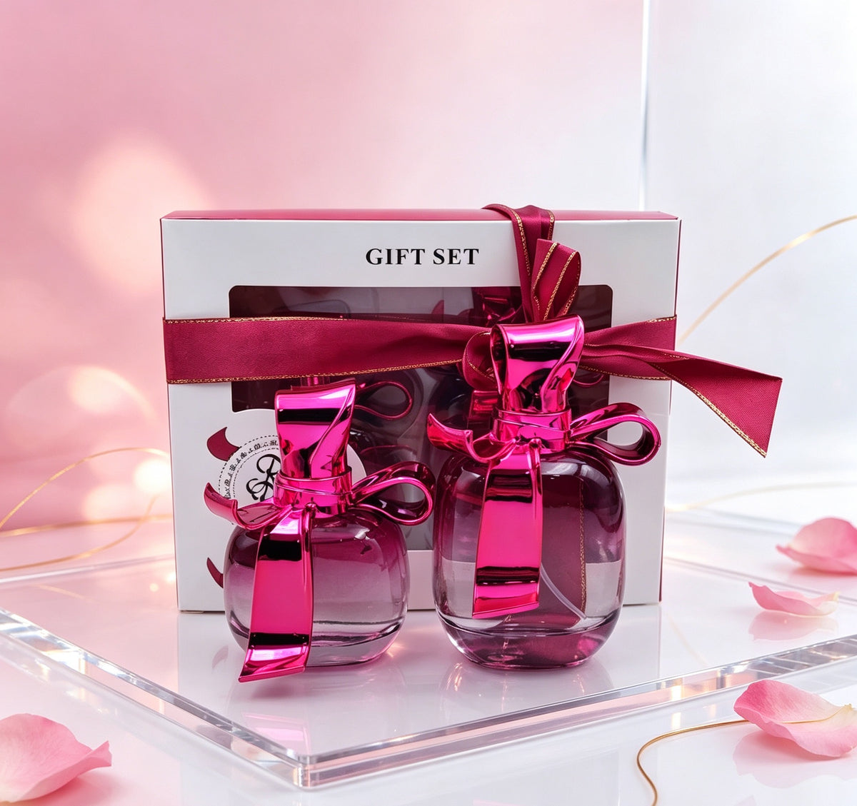 Set de Perfume con Lazo Rosa 80ml+50ml (3cajas) OLU5039