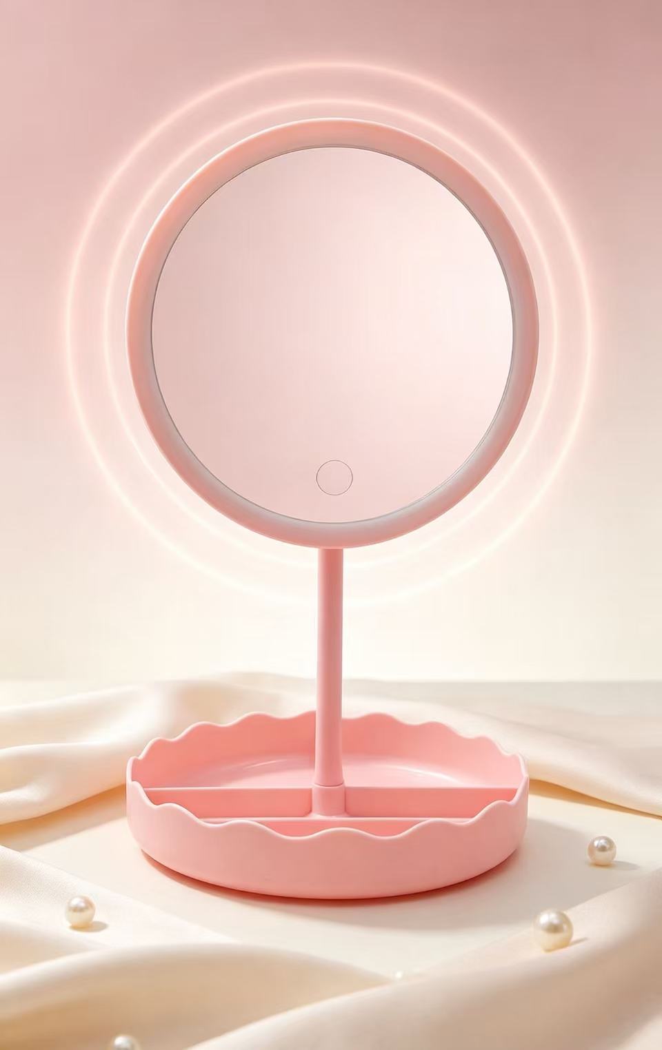 Pink Makeup Mirror with Tray JF180-1 (3PCS)