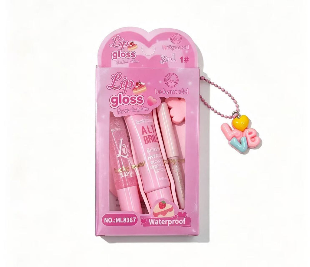 Set de Brillo Labial con Dije Amoroso Rosa(6PCS)ML-8367
