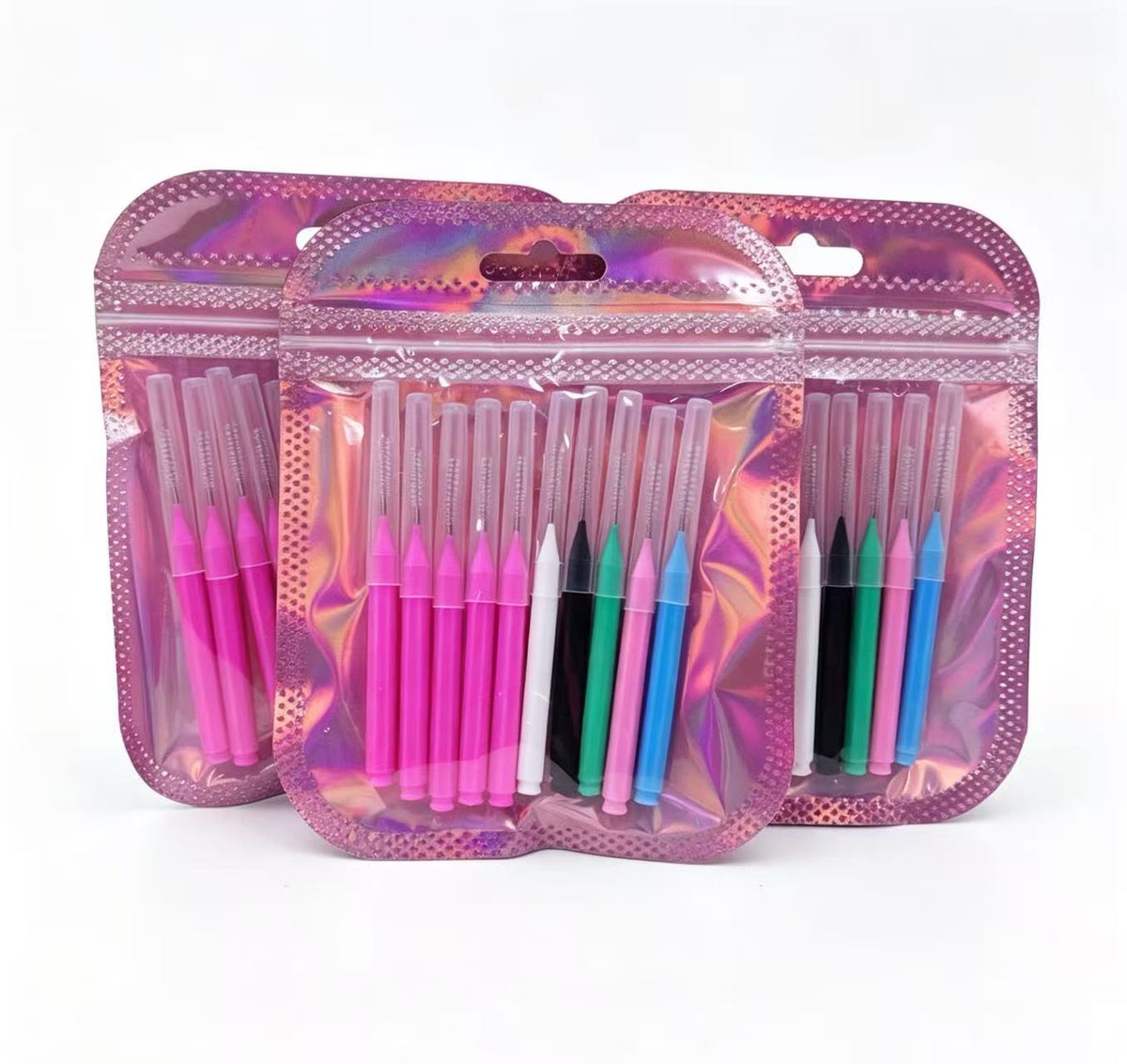 Cepillos para pestañas en bolsa holográfica, colores surtidos(6PCS) 26917-18