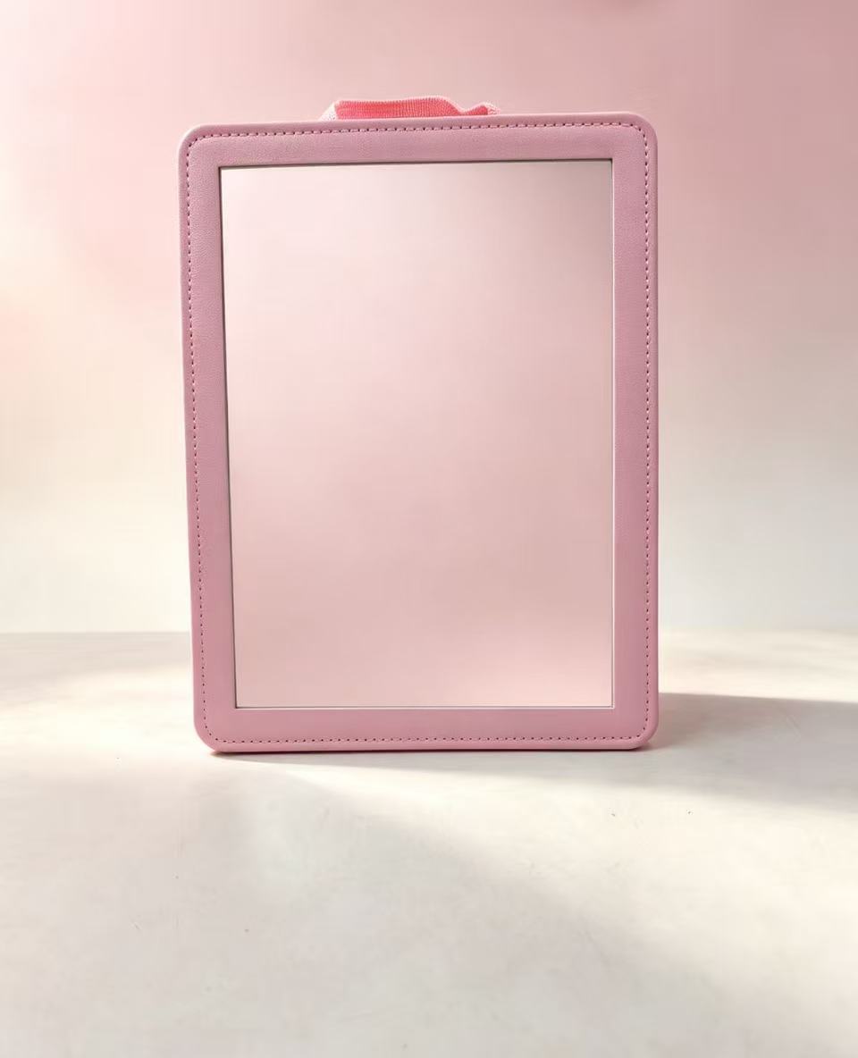 Espejo de Maquillaje Rectangular con Borde de Cuero Rosa 5551-2 (3PCS)