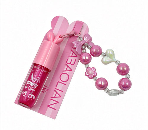 Brillo Labial con Cadena de Perlas y Orejas de Conejo（6PCS）Y3177